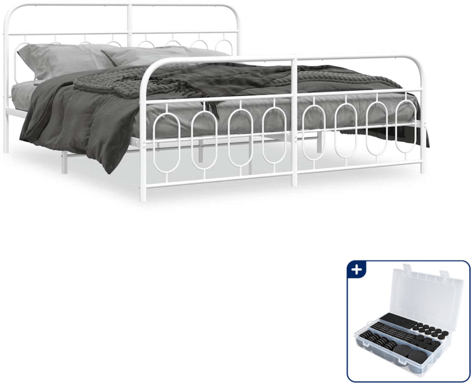 vidaXL bedframe - 183 x 213 cm - staal - wit - Inclusief antikrasvilt 177-delig