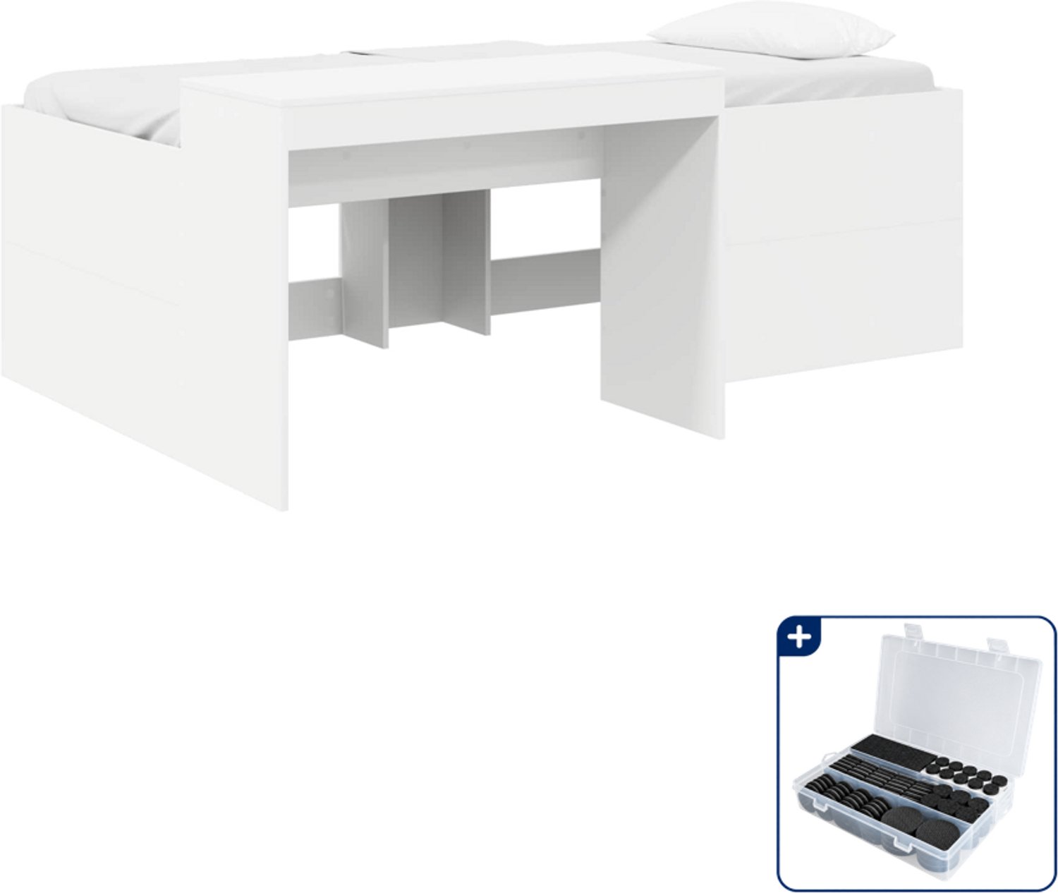 vidaXL hoogslaper met bureau - 90 x 200 cm - wit - Inclusief antikrasvilt 177-delig