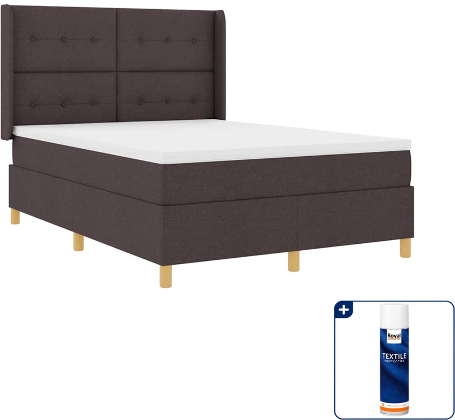 vidaXL boxspringbed - 140 x 190 cm - stof - bruin - Inclusief textielbeschermer 500 ml