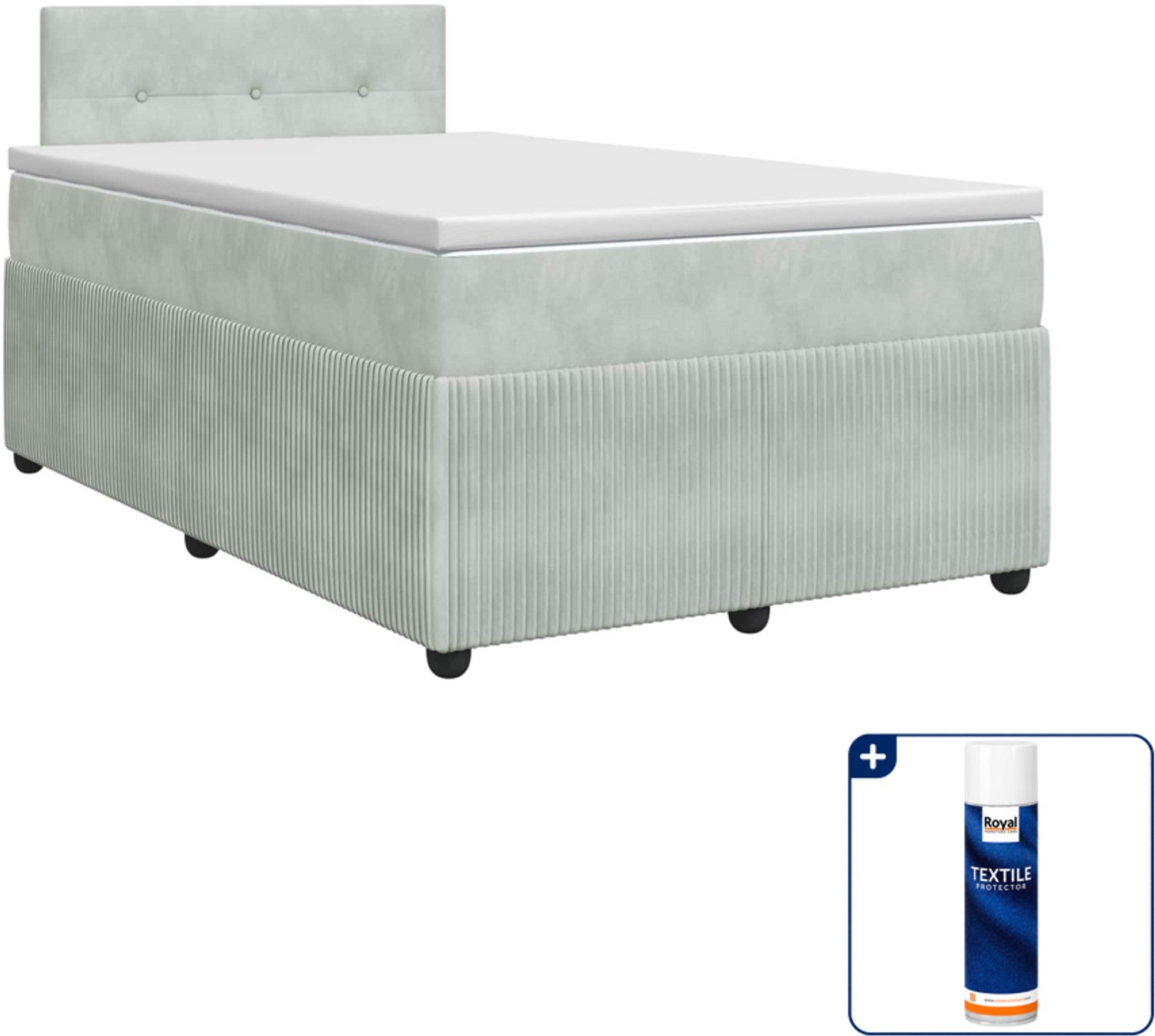 vidaXL boxspringbed met matras - 120 x 200 cm - fluweel - lichtgrijs - Inclusief textielbeschermer 500 ml Groen
