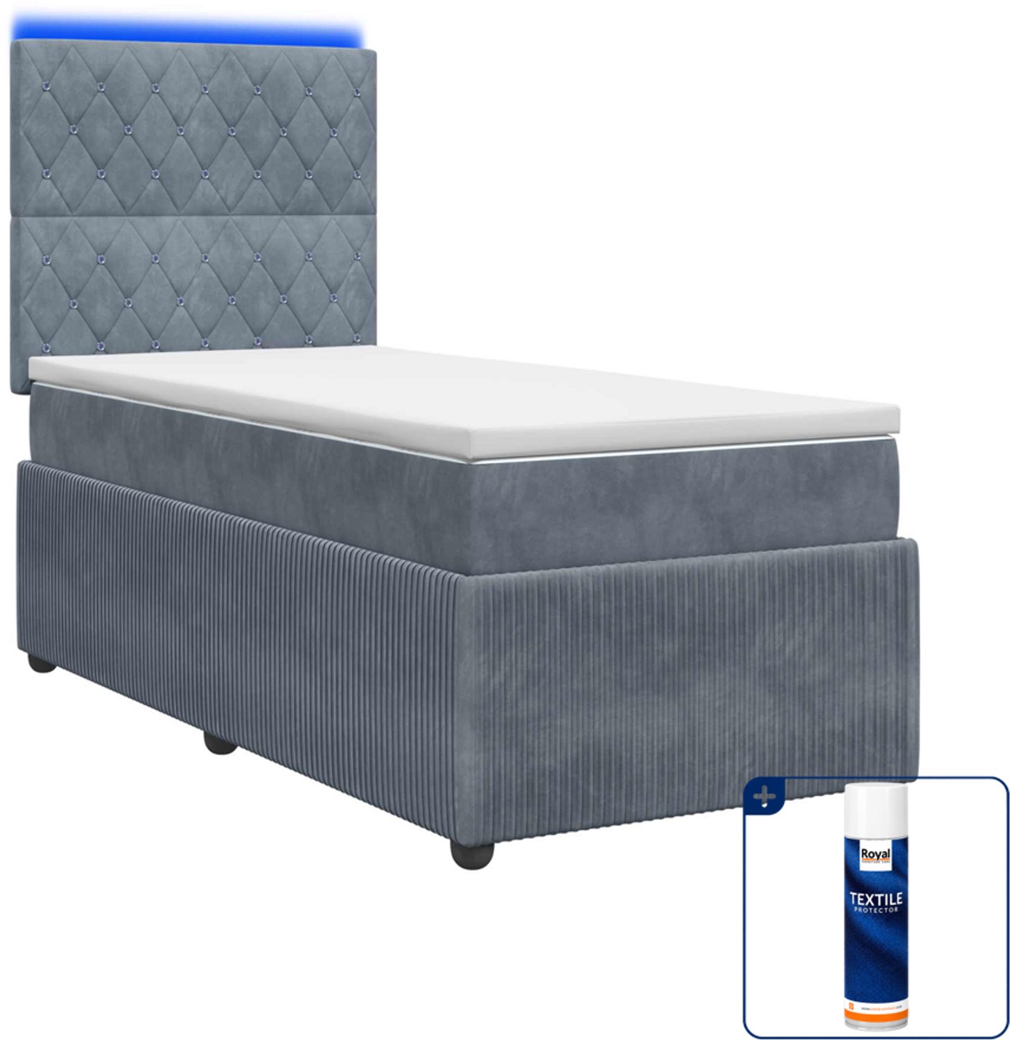 vidaXL LED boxspring bed met matras - 100 x 200 cm - donkergrijs - Inclusief textielbeschermer 500 ml Donker Grijn