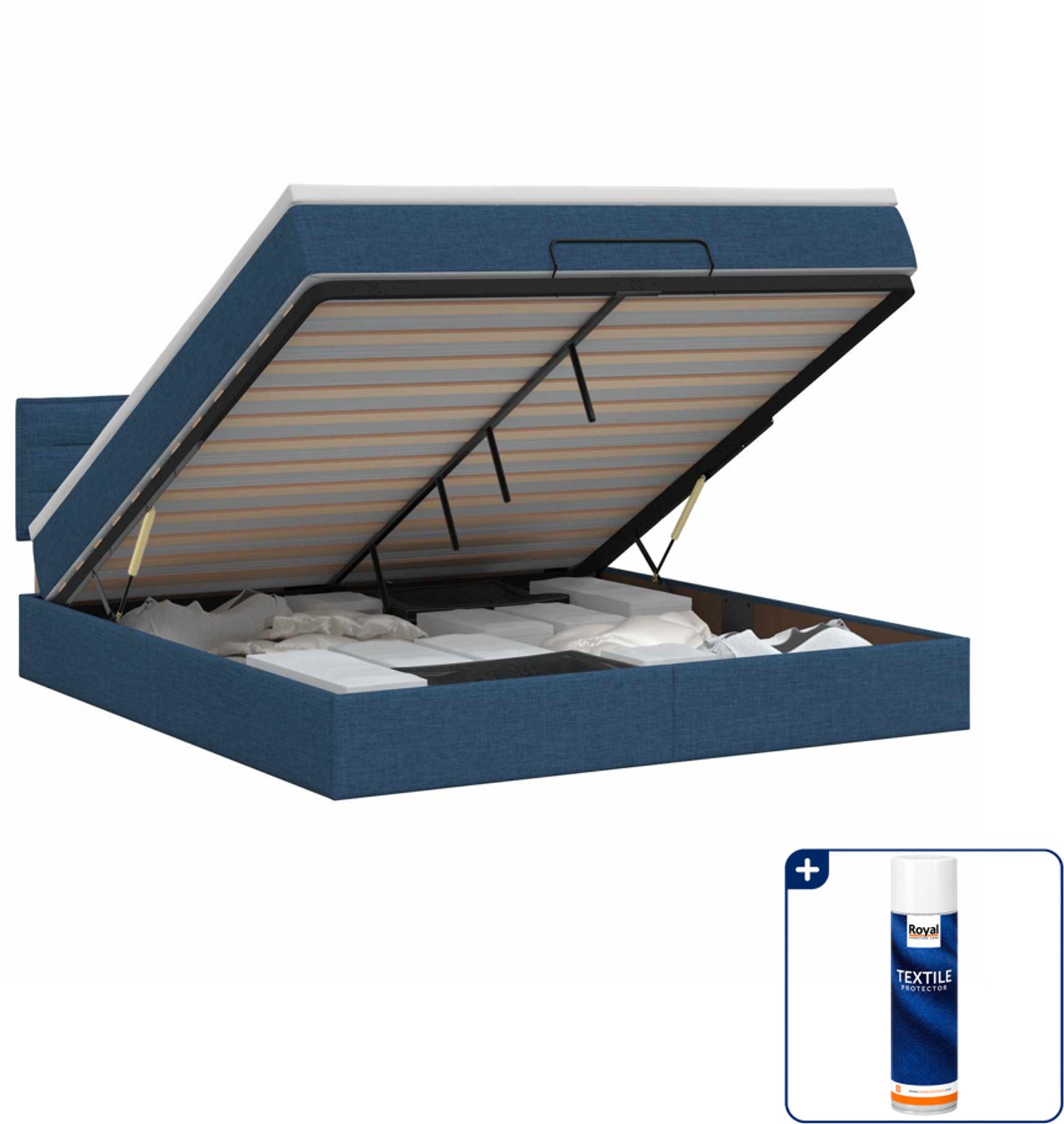 vidaXL Ottoman bed Small double - 140 x 200 cm - blauw - Inclusief textielbeschermer 500 ml