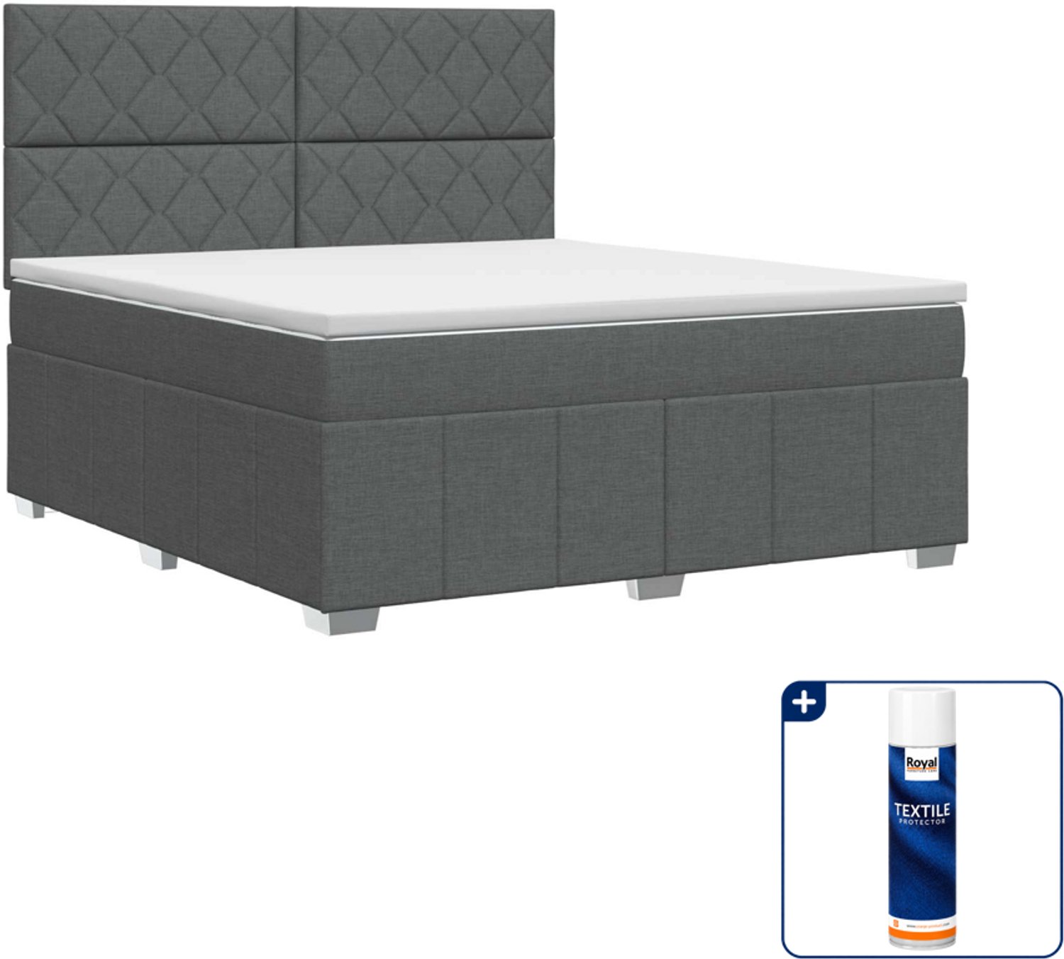vidaXL Boxspringbed - Kingsize - 180 x 200 cm - donkergrijs - Inclusief textielbeschermer 500 ml Donker Grijn