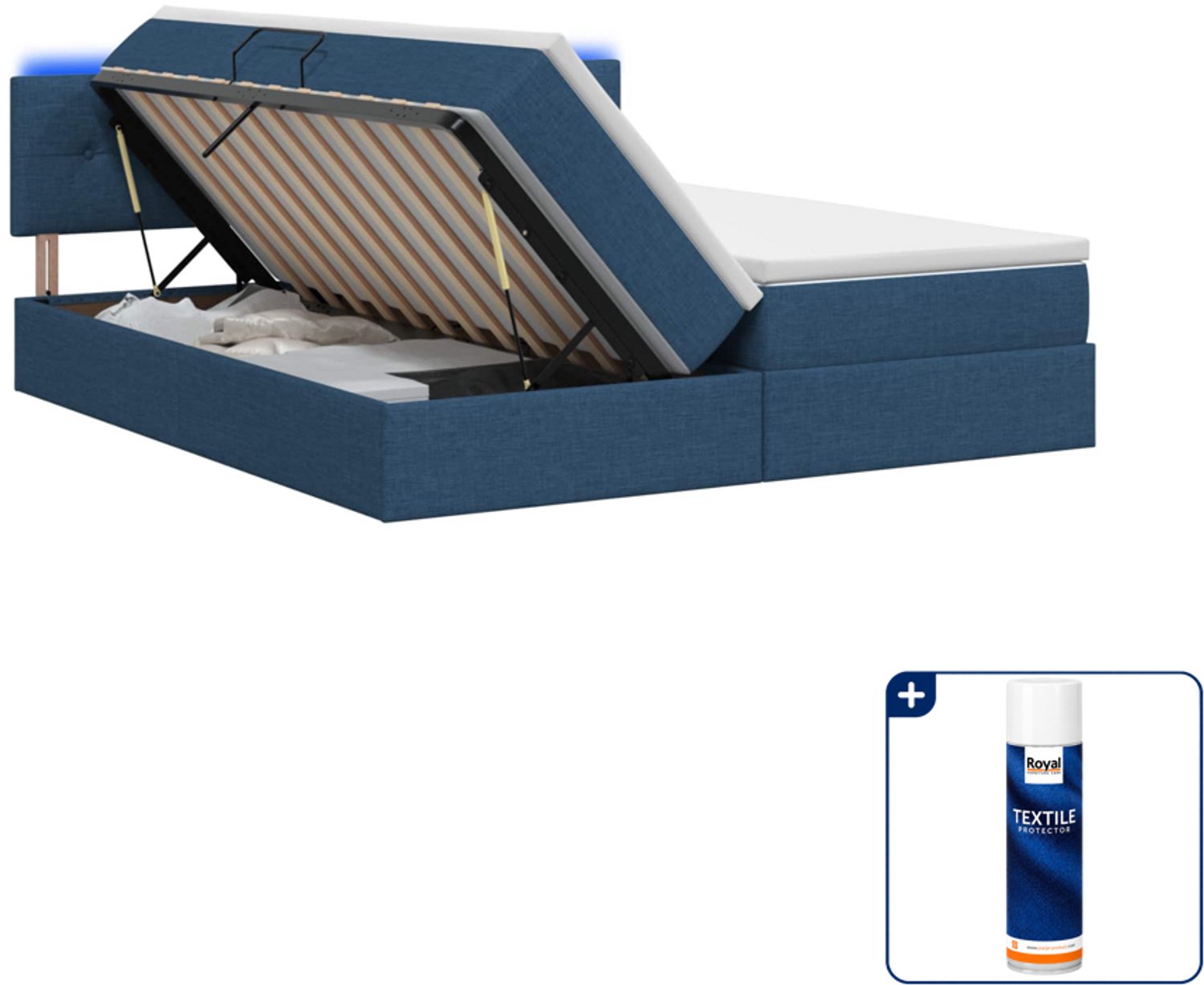 vidaXL Kingsize opbergbed met matras - 180 x 200 cm - blauw - Inclusief textielbeschermer 500 ml