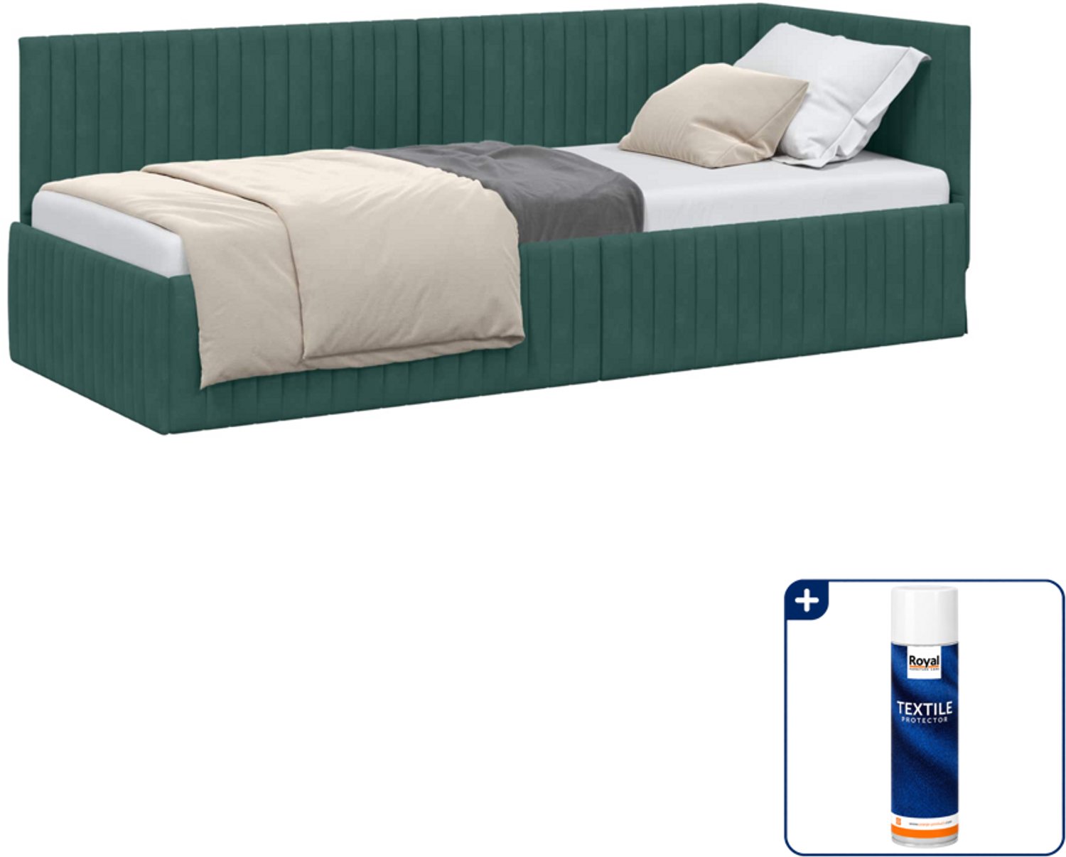 vidaXL hoekbedframe - 80 x 200 cm - fluweel - donkergroen - Inclusief textielbeschermer 500 ml