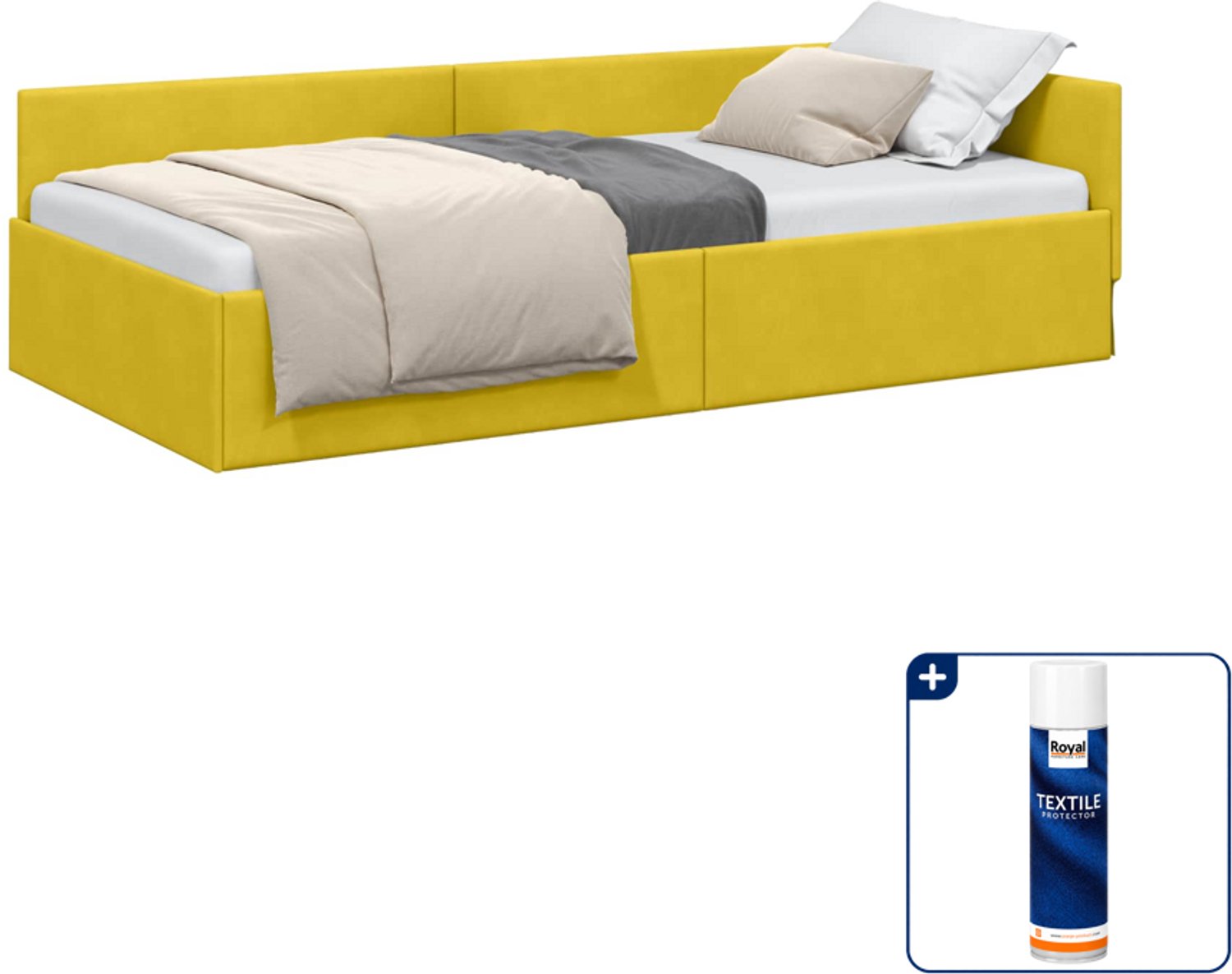 vidaXL hoekbedframe - 100 x 200 cm - fluweel - geel - Inclusief textielbeschermer 500 ml