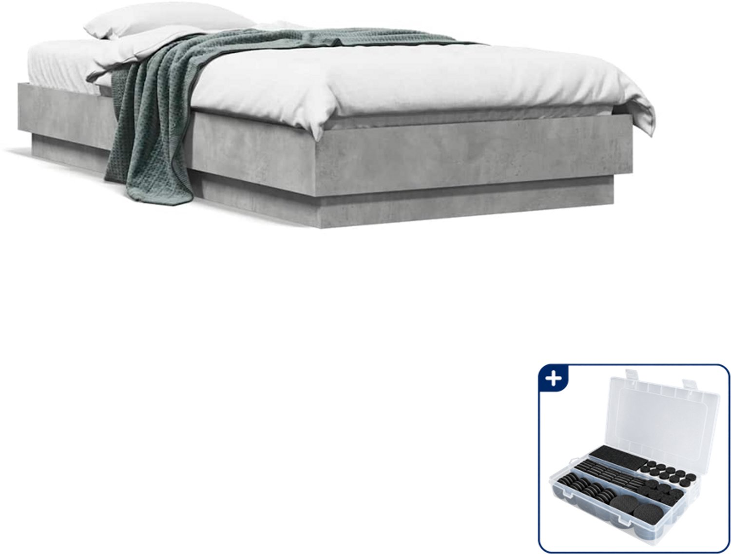 vidaXL bedframe - 90 x 190 cm - bewerkt hout - betongrijs - Inclusief antikrasvilt 177-delig
