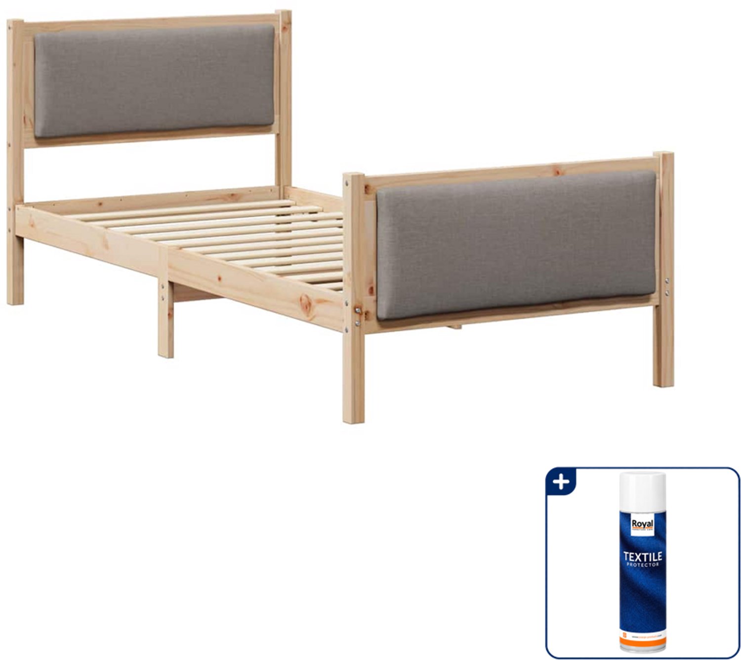 vidaXL Bedframe - 90 x 200 cm - stof - taupe - Inclusief textielbeschermer 500 ml Bruin