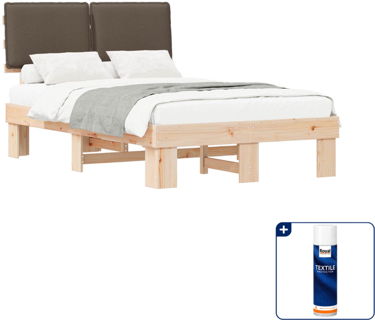 vidaXL Bedframe - 120 x 190 cm - massief grenenhout - taupe - Inclusief textielbeschermer 500 ml