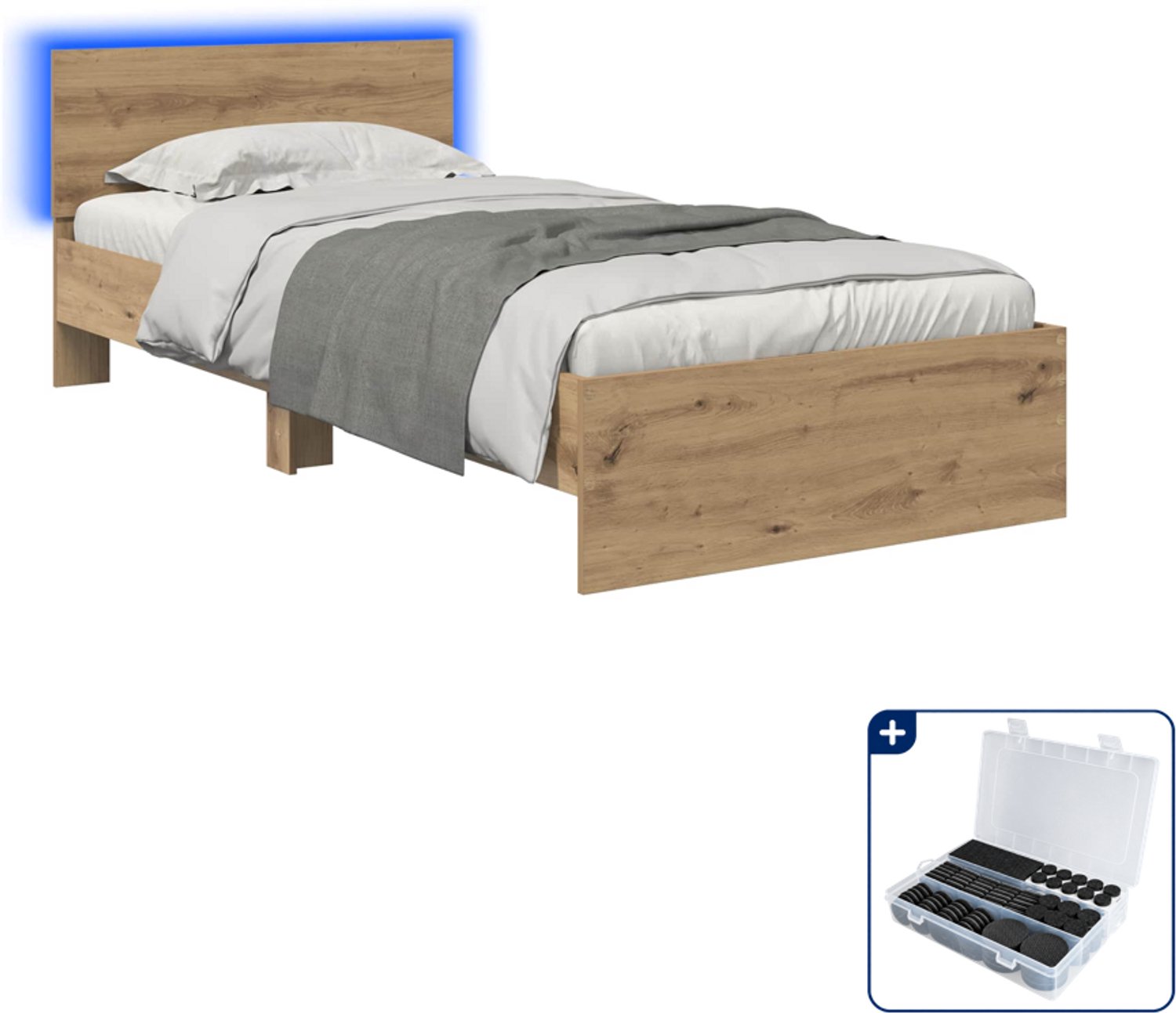 vidaXL bedframe - 80 x 200 cm - bewerkt hout - artisanaal eiken - Inclusief antikrasvilt 177-delig Bruin