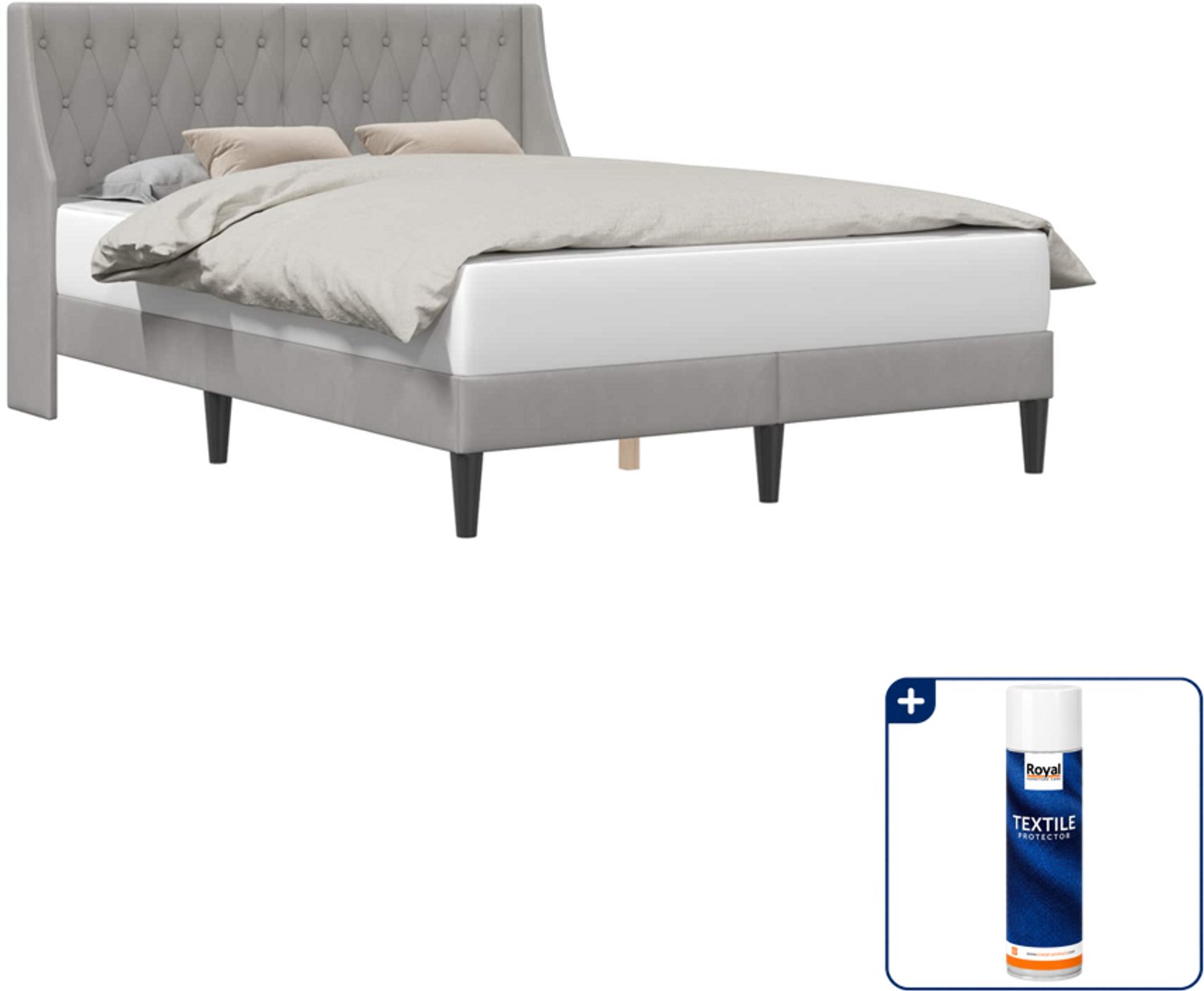 vidaXL bedframe 140 x 190 cm - fluweel - lichtgrijs - Inclusief textielbeschermer 500 ml