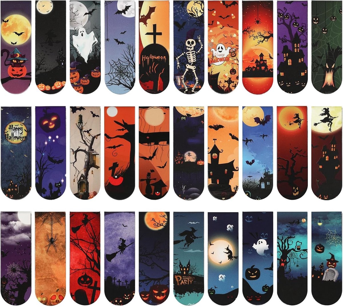30 Stuks Magnetische Boekenleggers voor Halloween - Abstracte Design Boekenmarkeringen voor Vrouwen en Liefhebbers, Persoonlijke Pagina Markers