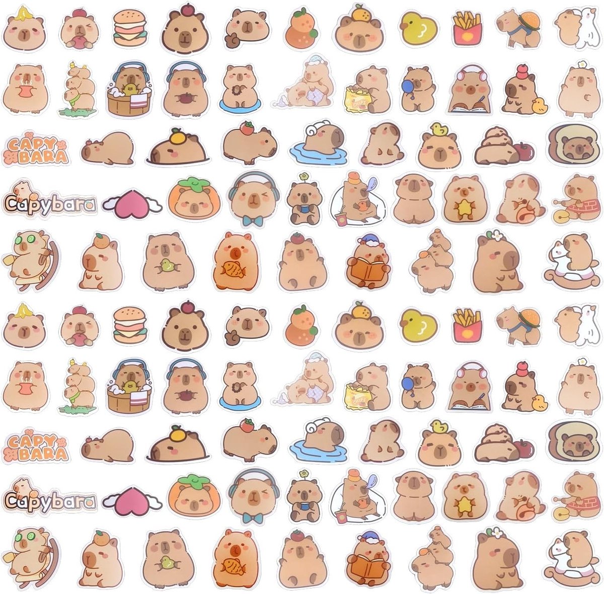 100 Leuke Capybara Stickers voor Creatieve DIY Projecten, Waterdichte Graffiti en Dierenliefhebbers