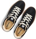 Paar zwarte Maruti sneakers met beige veters, crème details, luipaardprint en "MARUTI" op de binnenzool.