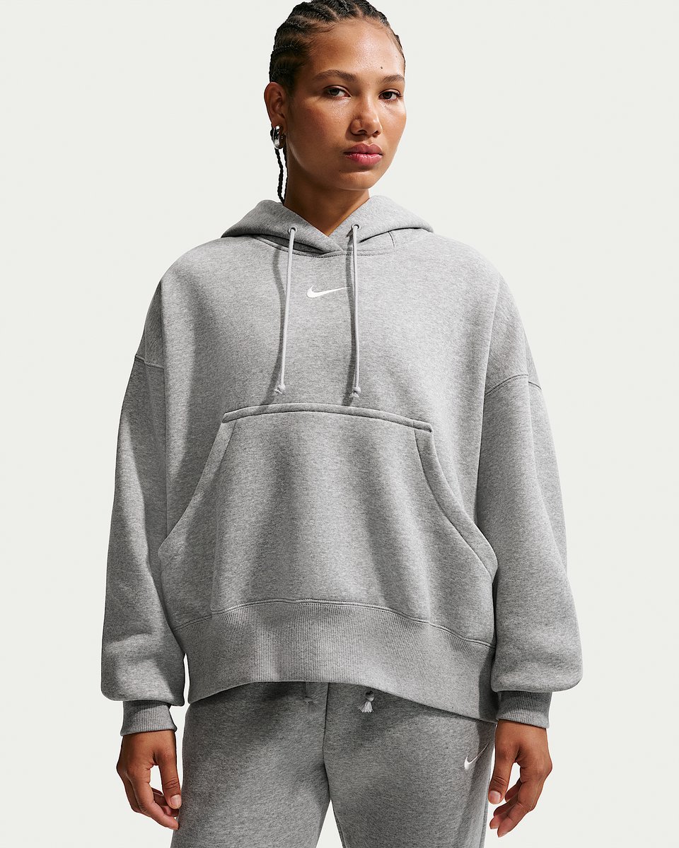 Nike Sportswear Phoenix Fleece Oversized Hoodie – Dark Heather/Sail Phoenix Fleece Lifestyle Dames Sporttrui Grijs