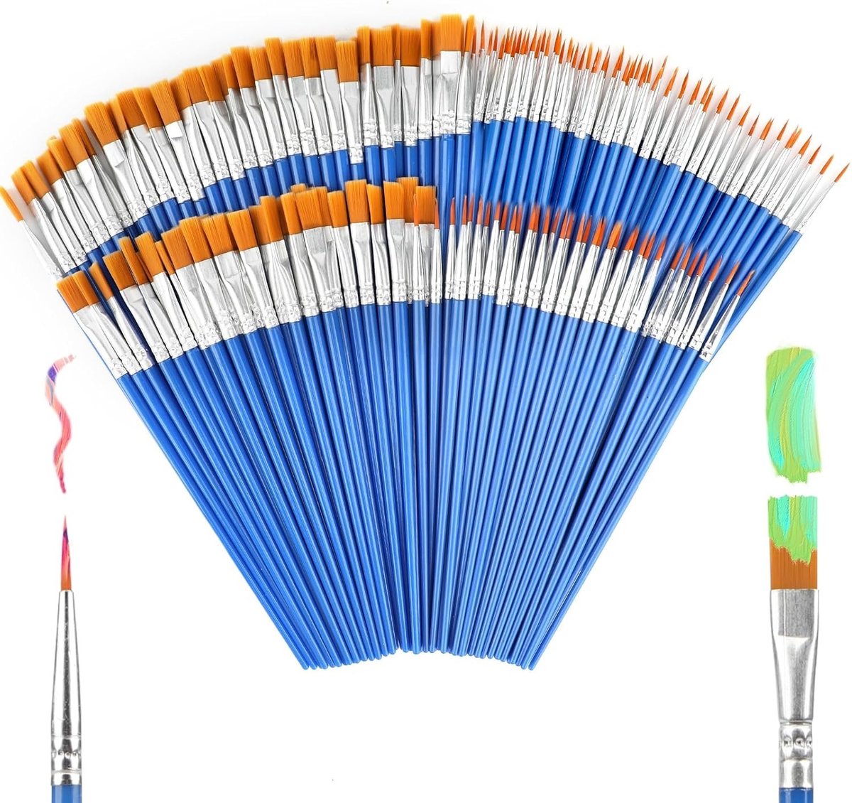 Complete Set van 160 Verfkwasten met Nylon Platte en Ronde Kwasten voor Acrylverf, Waterverf en Creatieve Projecten voor Kinderen en Scholen