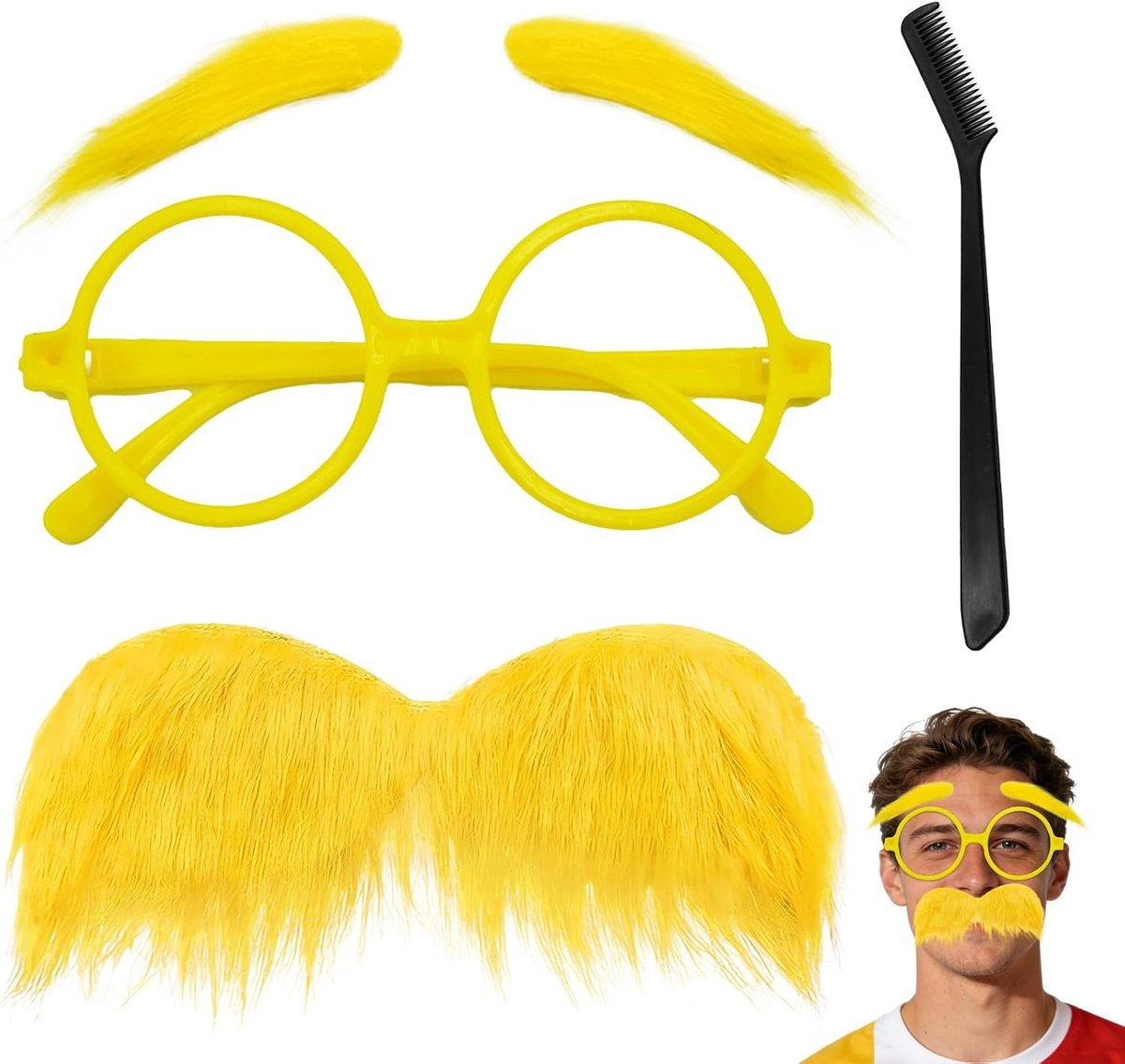 Set van Zelfklevende Snorren en Wenkbrauwen met Carnavalsbril voor Grappige Kostuums en Cosplay Feesten, Inclusief Kunstmatige Baard en Borsteltje