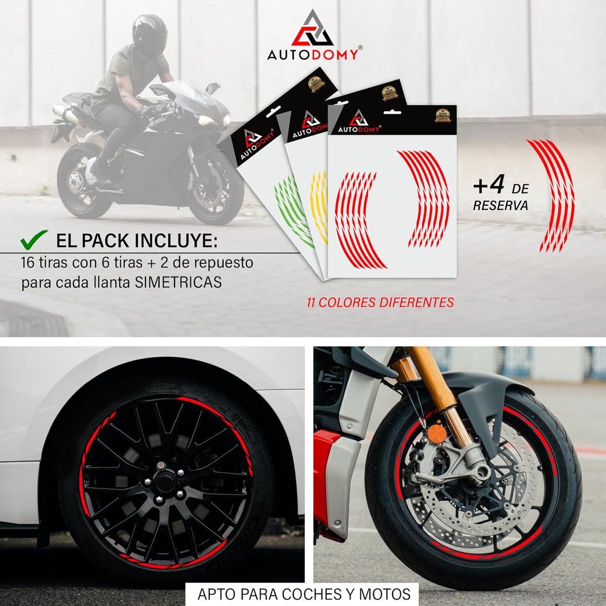 Autodomy Motorfiets Velgstickers Volledige Set voor 2 Wielen van 15" tot 19" Inch - ShopVlot