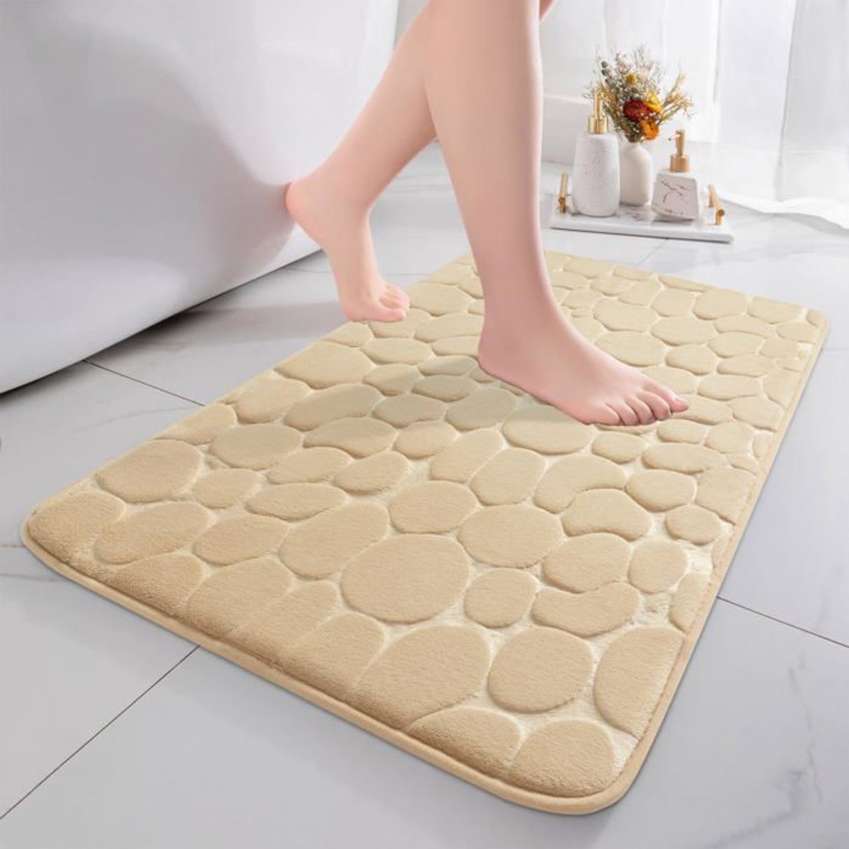 Badmat van traagschuim - Absorberende douchemat - Antislip badmat, Geschikt voor woonkamers - 50x80 cm, donkerbeige