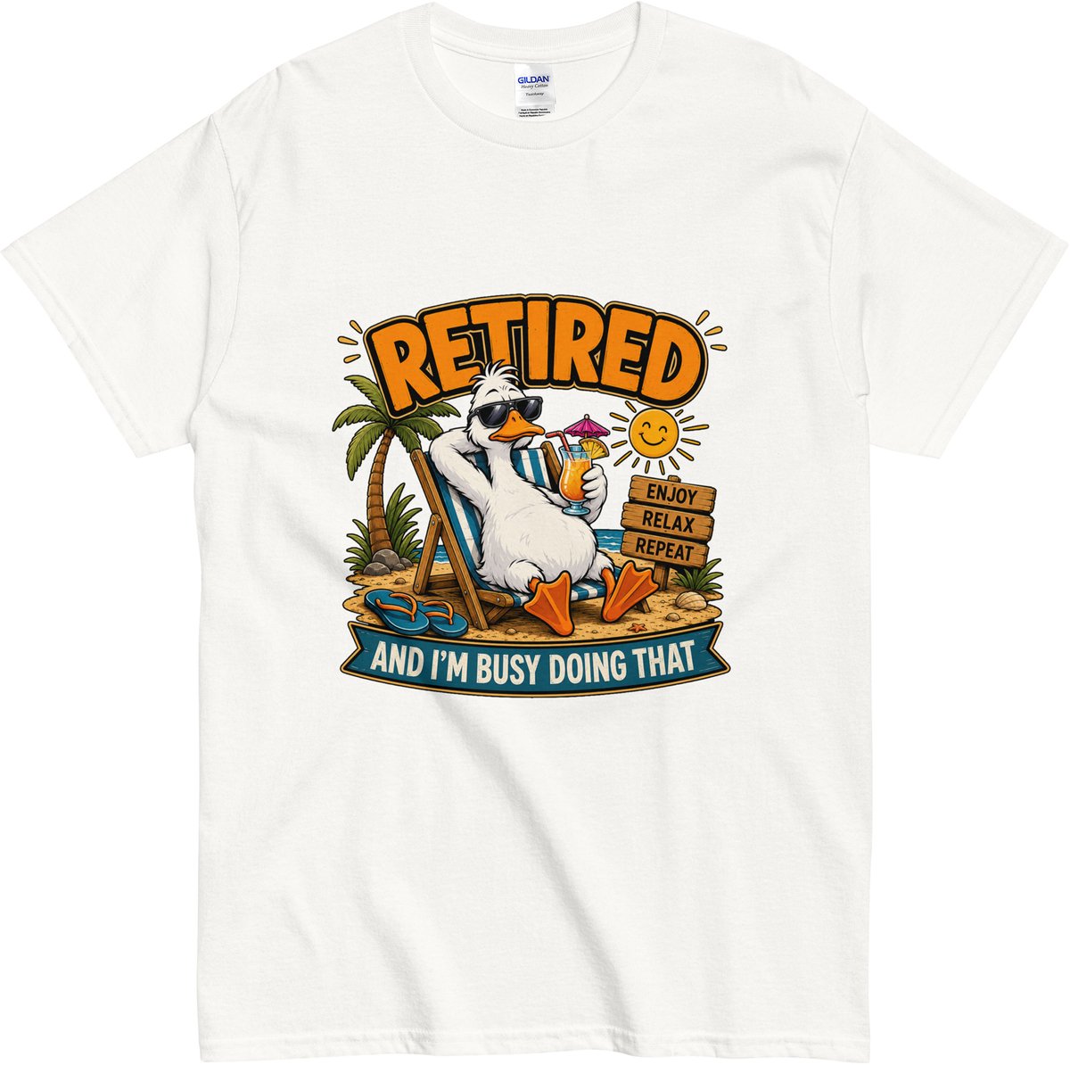 Tshirt Heren en Dames - Pensioen Quote: Retired Enjoy Relax Repeat - Wit - M