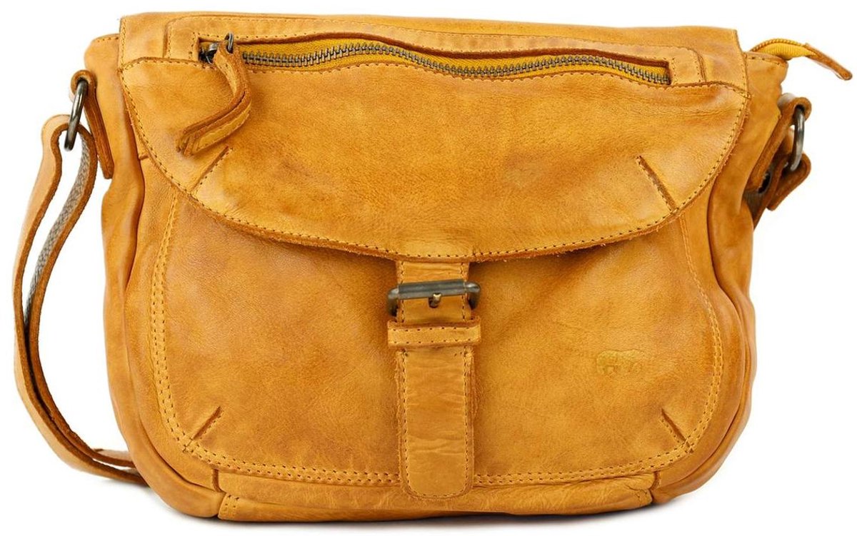 Bear Design Medium Schoudertas / Crossbody Tas  Dames -  Leer - Cow Lavato     -  Geel