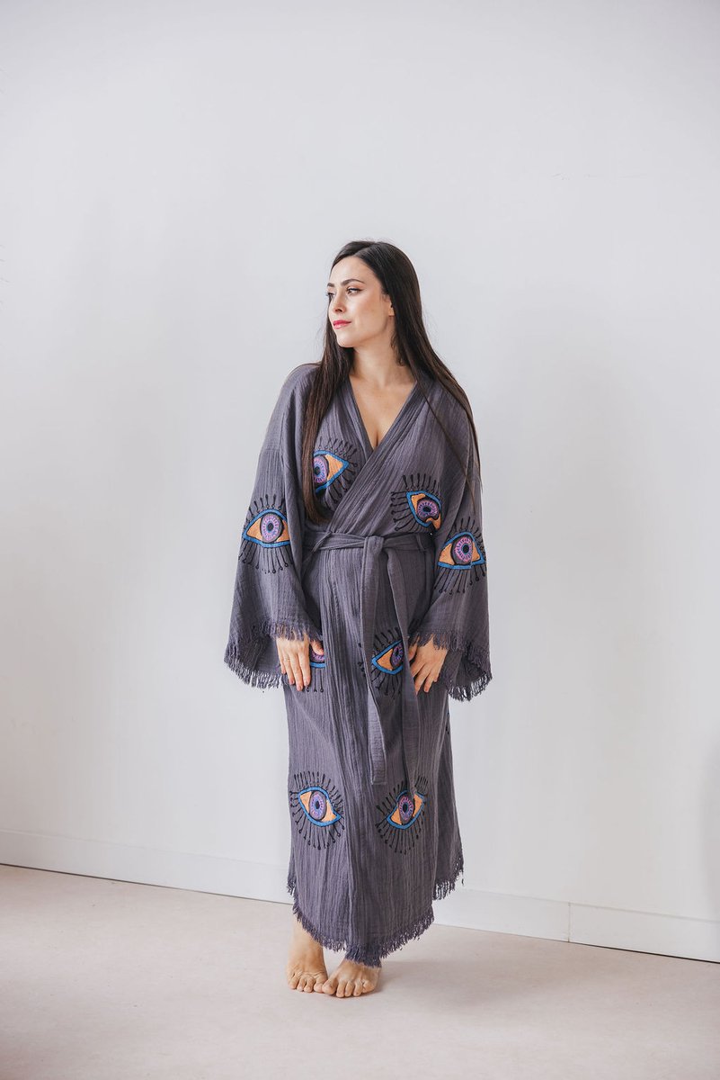 A Sense of Love Dames Mousseline Badjas Nazara / Grijs / One Size