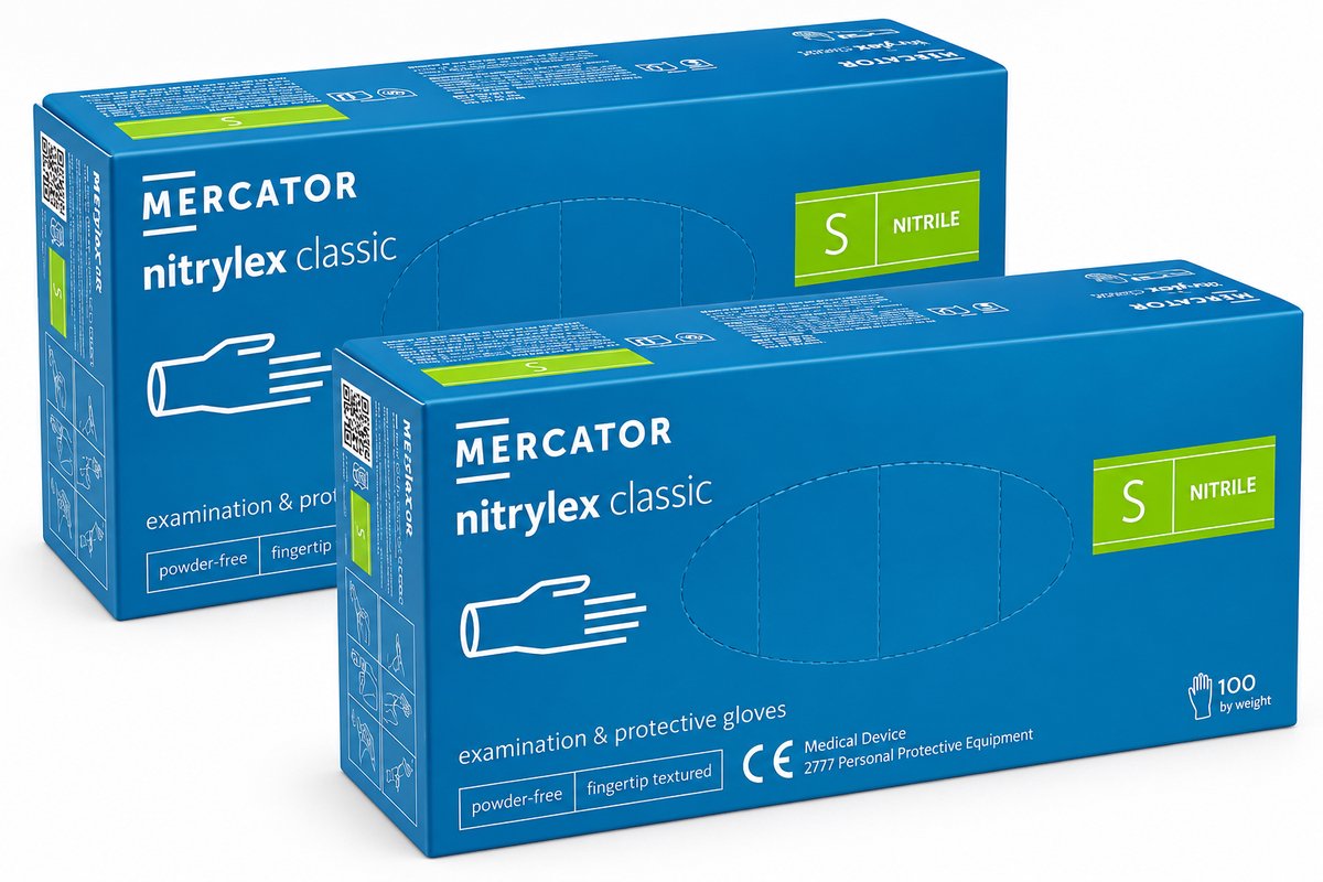 Mercator Nitrylex Classic Nitril Handschoenen – Maat S – 2 Dozen – 200 Stuks – Poedervrij – Blauw