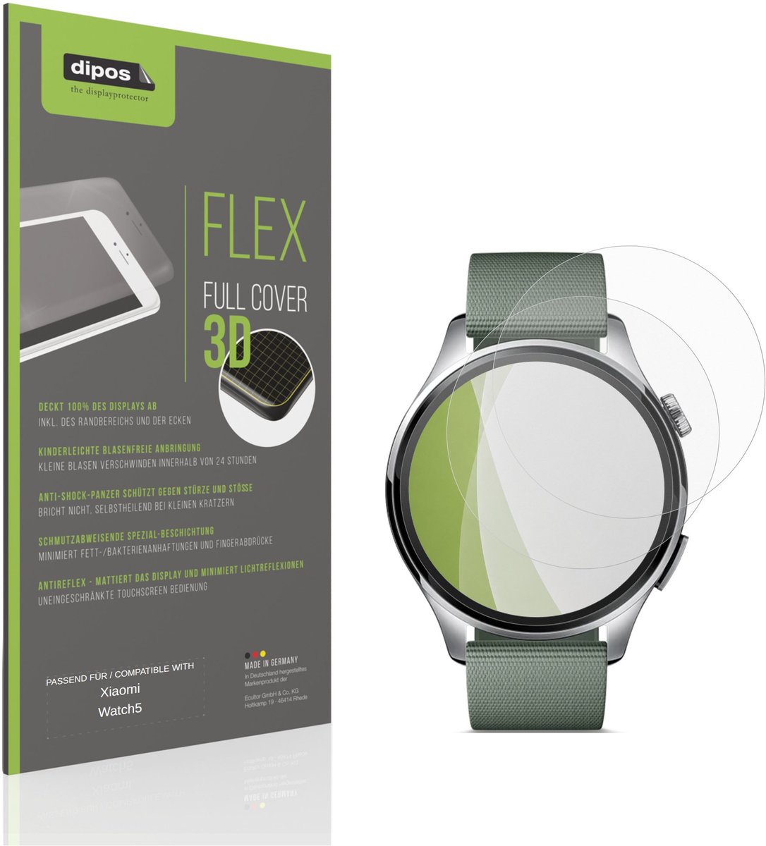 dipos FLEX – 2x Matte Screenprotector geschikt voor Xiaomi Watch 5 | Volledige Schermbescherming | Case-Friendly