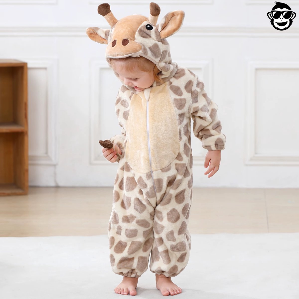 BoefieBoef Dieren Kleuter Onesie Giraffe Peuter Pyjama Kinderen – Verkleedkleding met Luierrits – Carnaval Dierenpak - Kraamcadeau - Zacht Flanel - Baby Romper - Boxpak - Jongens - Meisjes - Kruippak - Giraf Bruin — afbeelding 12