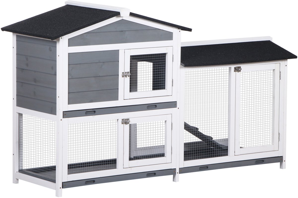 Pawhut Konijnenhok-Grenenhout-157,4L x 53B x 93,5H cm-Grijs
