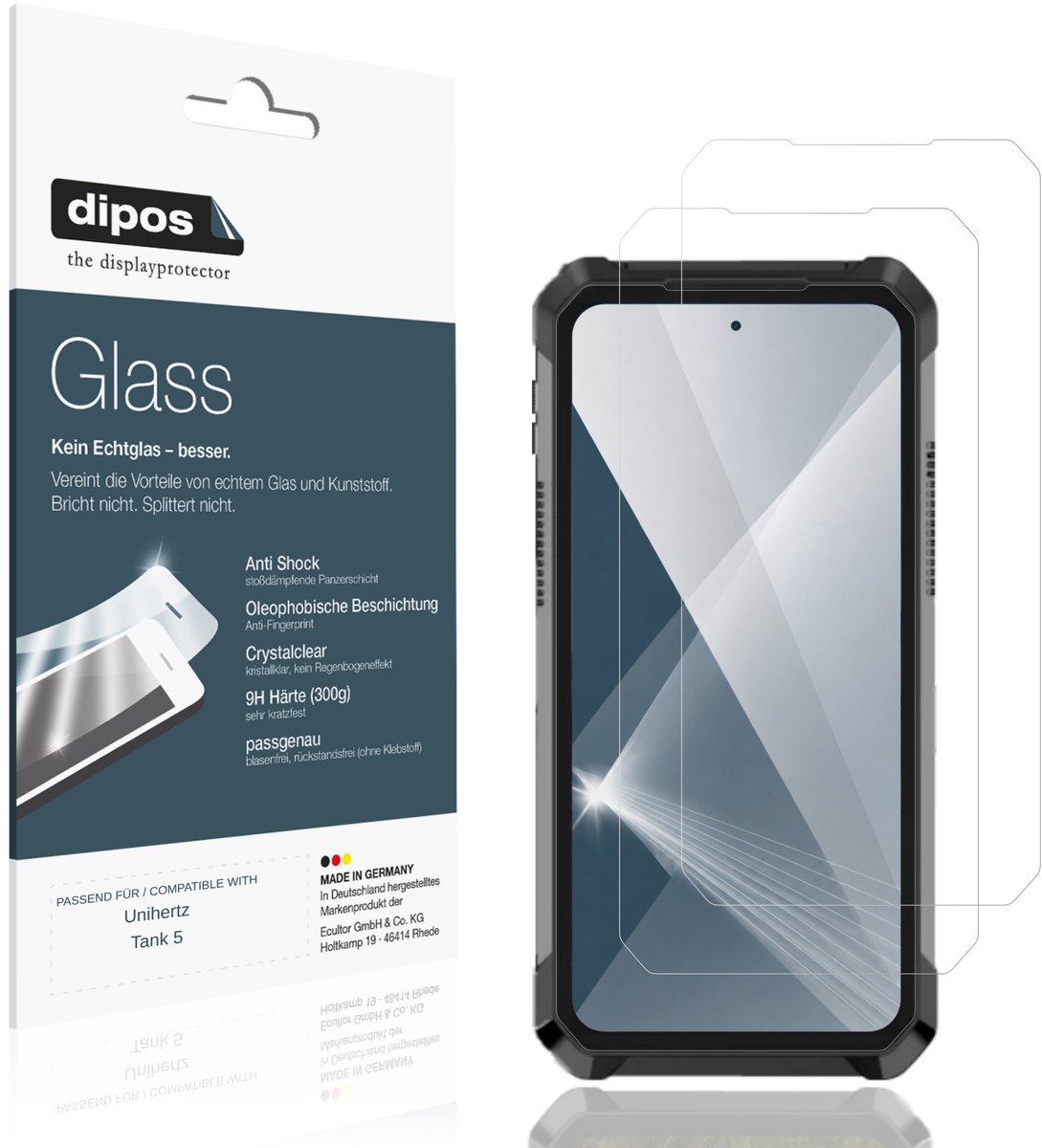 dipos – 2x Pantserfolie geschikt voor Unihertz Tank 5 | 9H Screenprotector