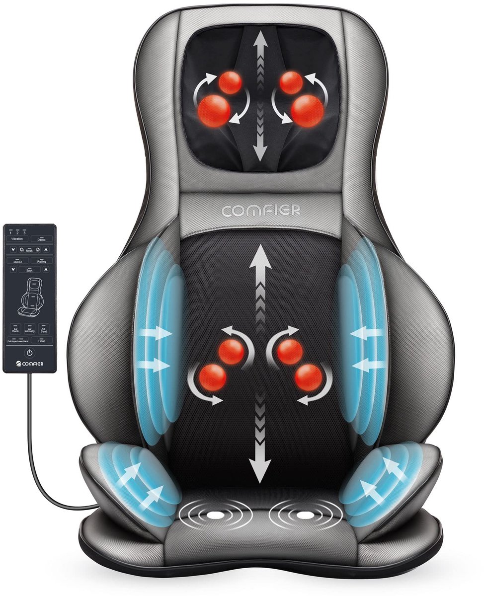 Shiatsu Massagekussen met Verwarming – 2D/3D Massage – Luchtcompressie – Verstelbare Intensiteit – Donkergrijs