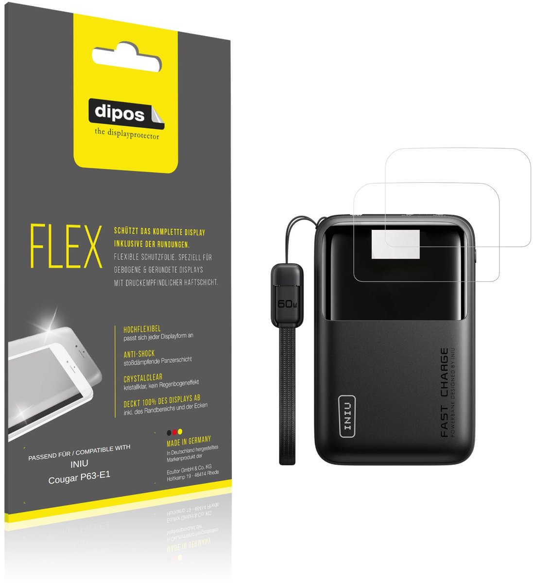 dipos – 2x Beschermfolie geschikt voor INIU Cougar P63-E1 | 3D Full Cover Screenprotector | 100% Passend