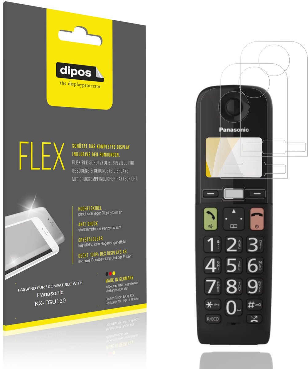 dipos – 2x Beschermfolie geschikt voor Panasonic KX-TGU130 | 3D Full Cover Screenprotector | 100% Passend