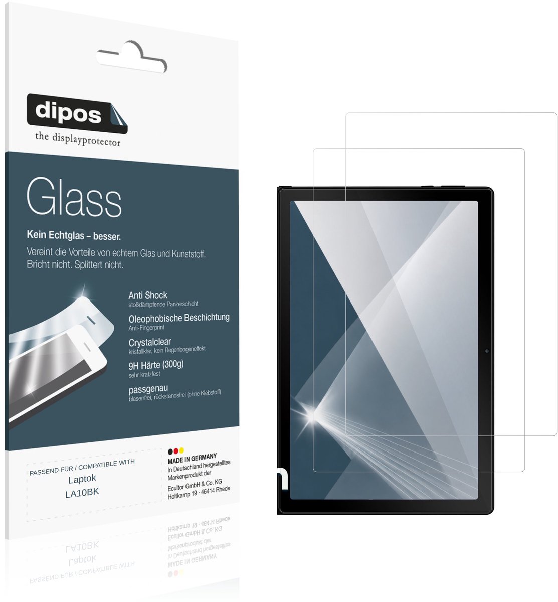 dipos – 2x Pantserfolie geschikt voor Laptok LA10BK | 9H Screenprotector