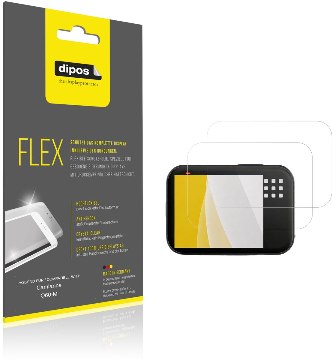 dipos – 2x Beschermfolie geschikt voor Camlance Q60-M | 3D Full Cover Screenprotector | 100% Passend