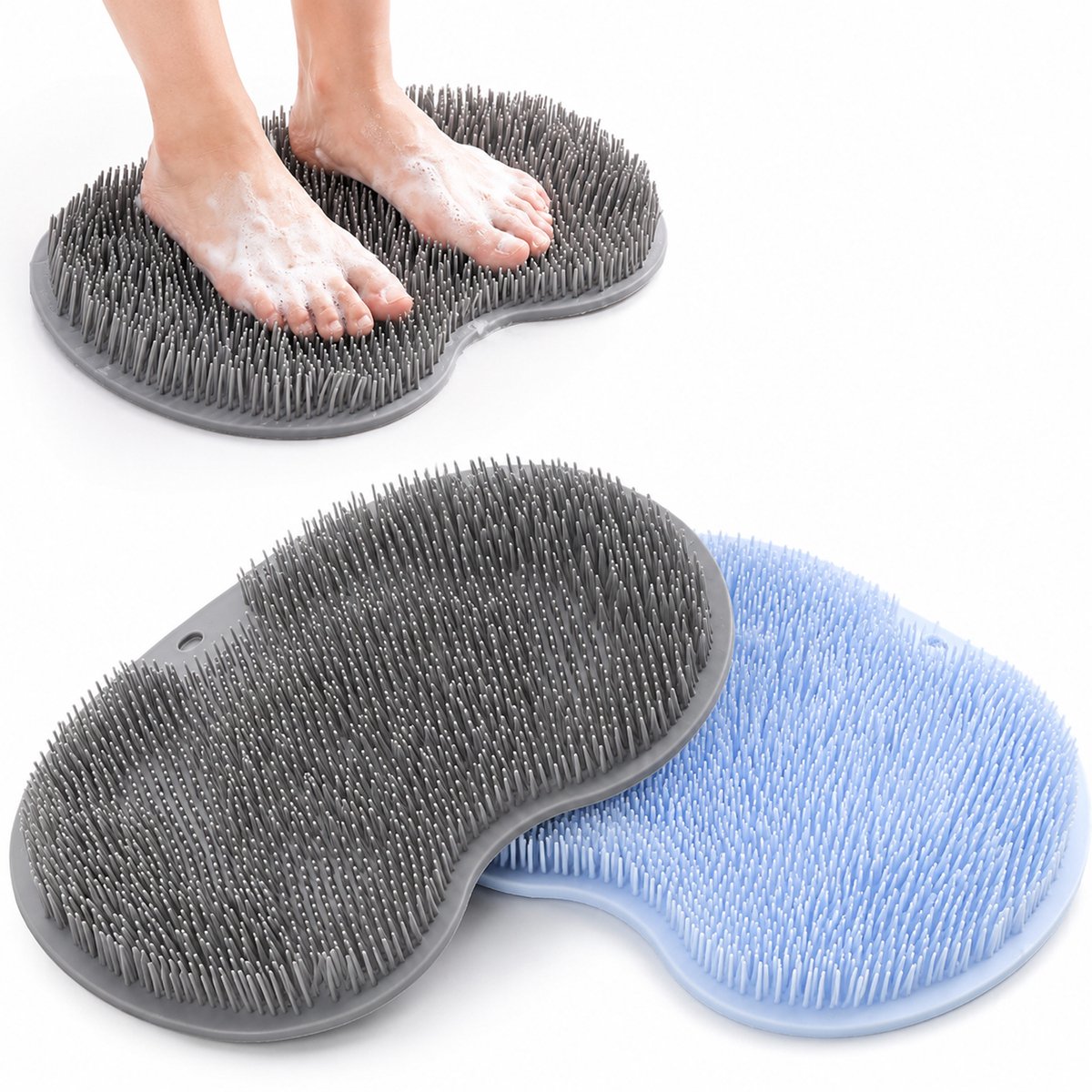 Kaiyaya - 2 stuks Voetscrubber - Siliconen voetmassage mat - Blauw en grijs - Met zuignappen voor douche - Voetverzorging en reiniging