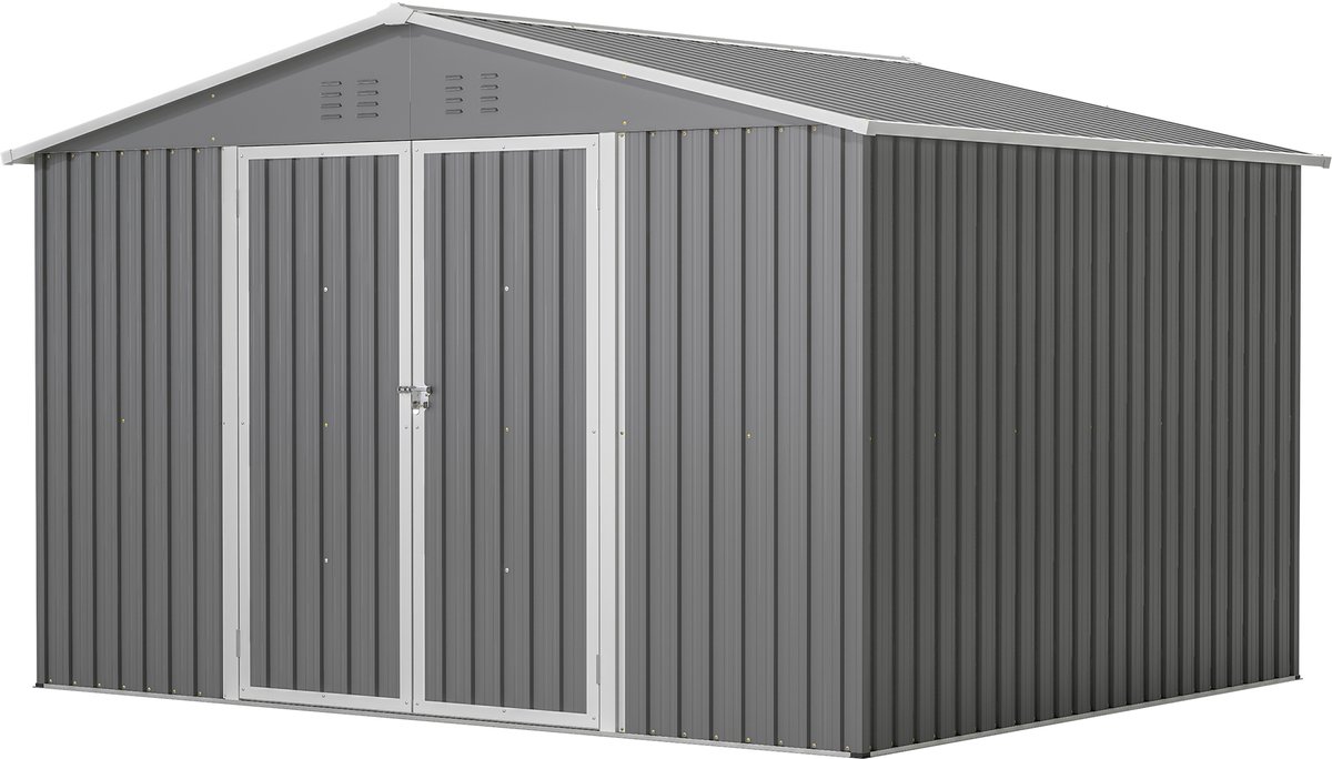 Tuinhuis - 300x252x191 cm - Grijs - Zadeldak - Raam - Afsluitbaar - Bodemframe