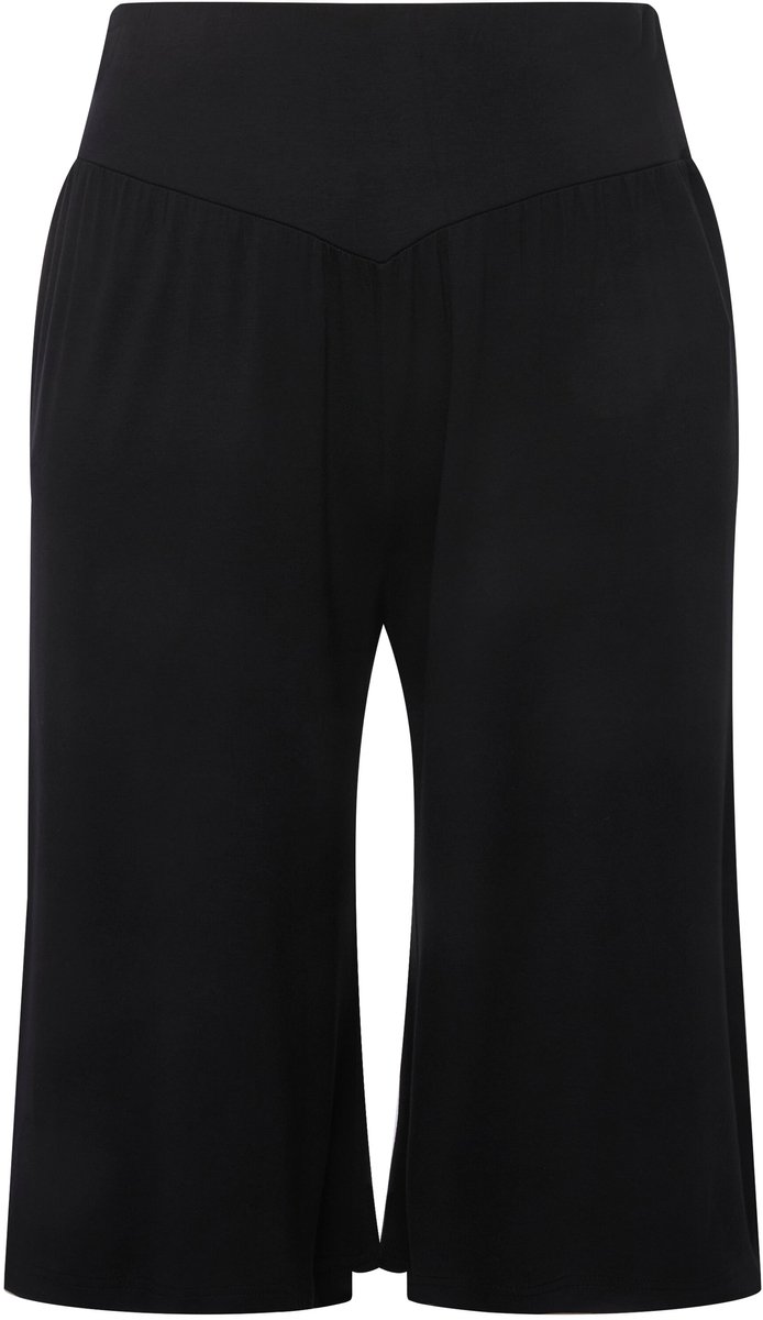 Ulla Popken - Dames - Bermuda wijde rechte pijp elastische tailleband - Zwart - Maat 46+