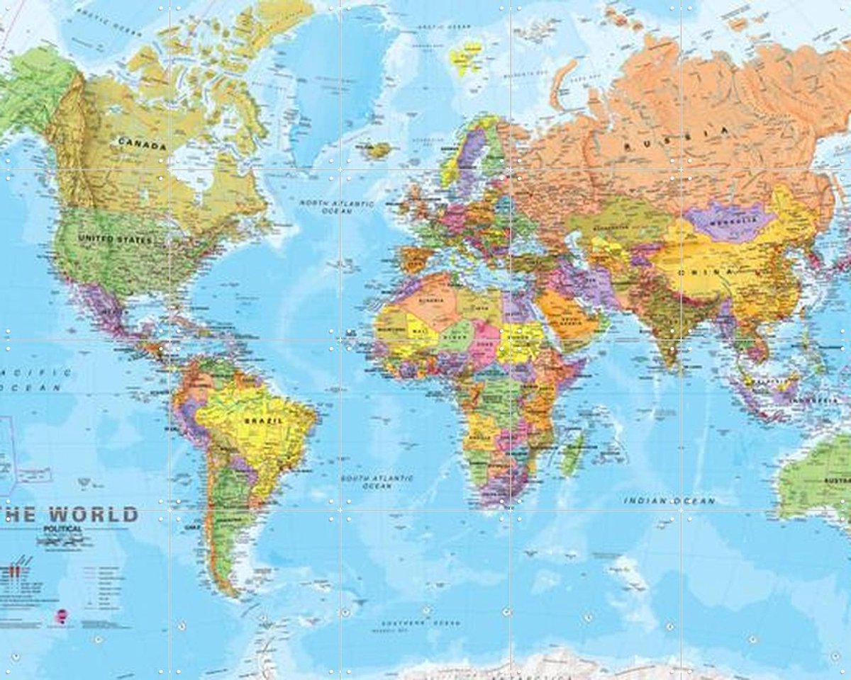 IXXI World Map, IXXI - 100 x 80 cm - Gratis ophangtool - Grote wanddecoratie en posters - Kleurrijk, Grafisch Ontwerp, Illustraties, Kinderkamer