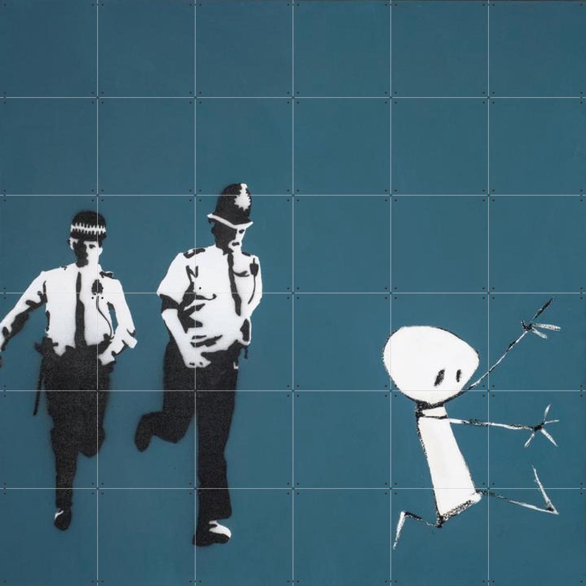 IXXI The Chase, Banksy - 120 x 120 cm - Gratis ophangtool - Grote wanddecoratie en posters - Pop art, Street art, Illustraties, Mancave, Woonkamer