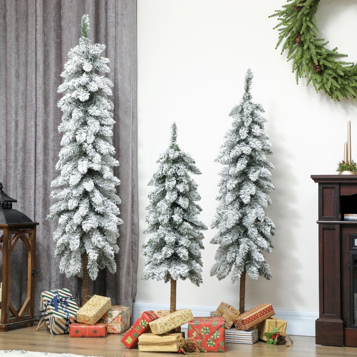 Kunstkerstboom Set – Besneeuwd En Vlamvertragend – 90, 120 En 150 Cm – Plastic – Wit Groen – Voor Binnen In Woonkamer En Hal