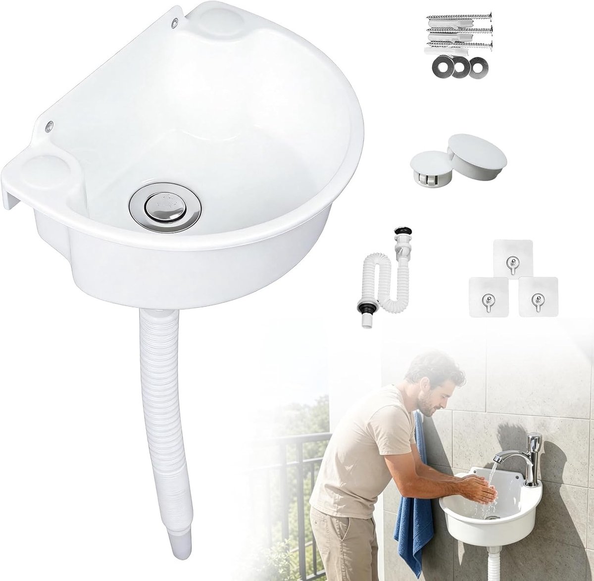 Kleine Plastic Afvoerkom - Afvoer met Slang en Afvoerplug, Ideaal voor Camping, Badkamer en Tuinaccessoires