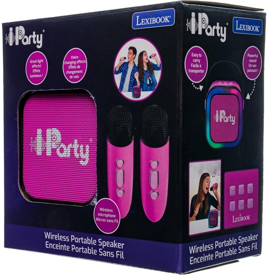 Lexibook, IParty, Draagbare Karaokespeaker 2 Draadloze Microfoons Licht, Roze, BTC020PKZ — afbeelding 4