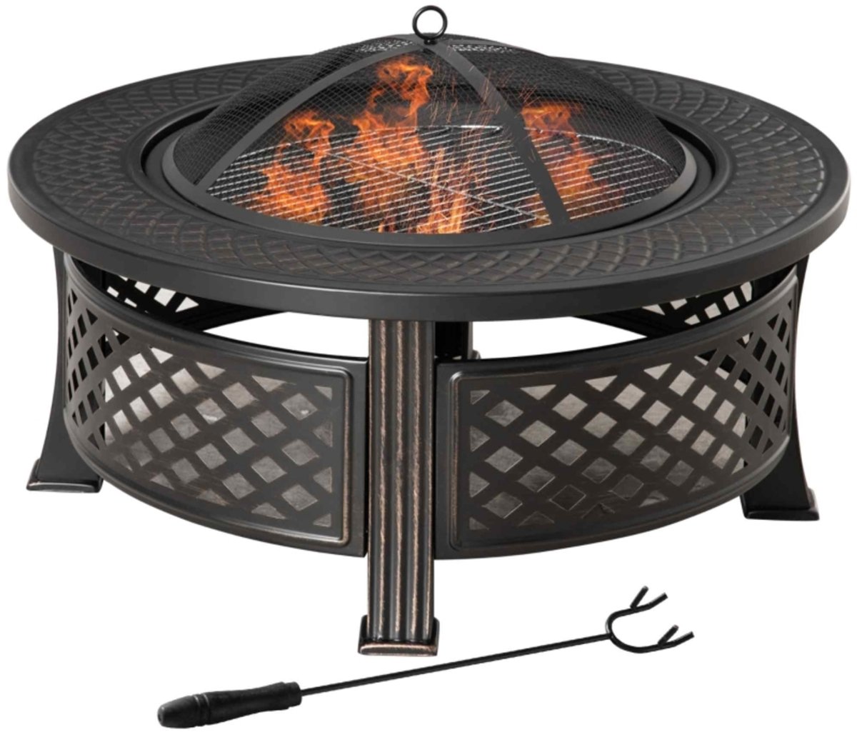MODFU-Vuurschaal-Vuurtafel-BBQ-Grill-Funkenscherm-Pook-Staal-Zwart-81 Cm