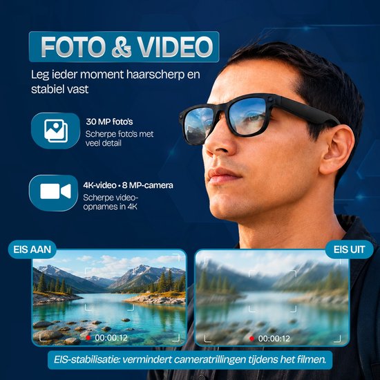 Asawa Smart Bril met Camera - AI Smart Glasses - Slimme Bril met 8MP Camera - Ai bril - 3 Sets glazen - Inc. Oplaadhoes - Spycam - Spy Camera WiFi met NL App — afbeelding 3