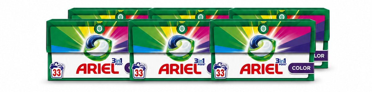 6 x Ariel - 3in1 Wasmiddel Pods - Color - 33 Pods - Voordeelverpakking - 6 stuks