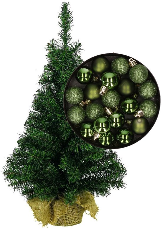 Mini kerstboom 75 cm - 40 groene kerstballen - 81 takken - kunstboom