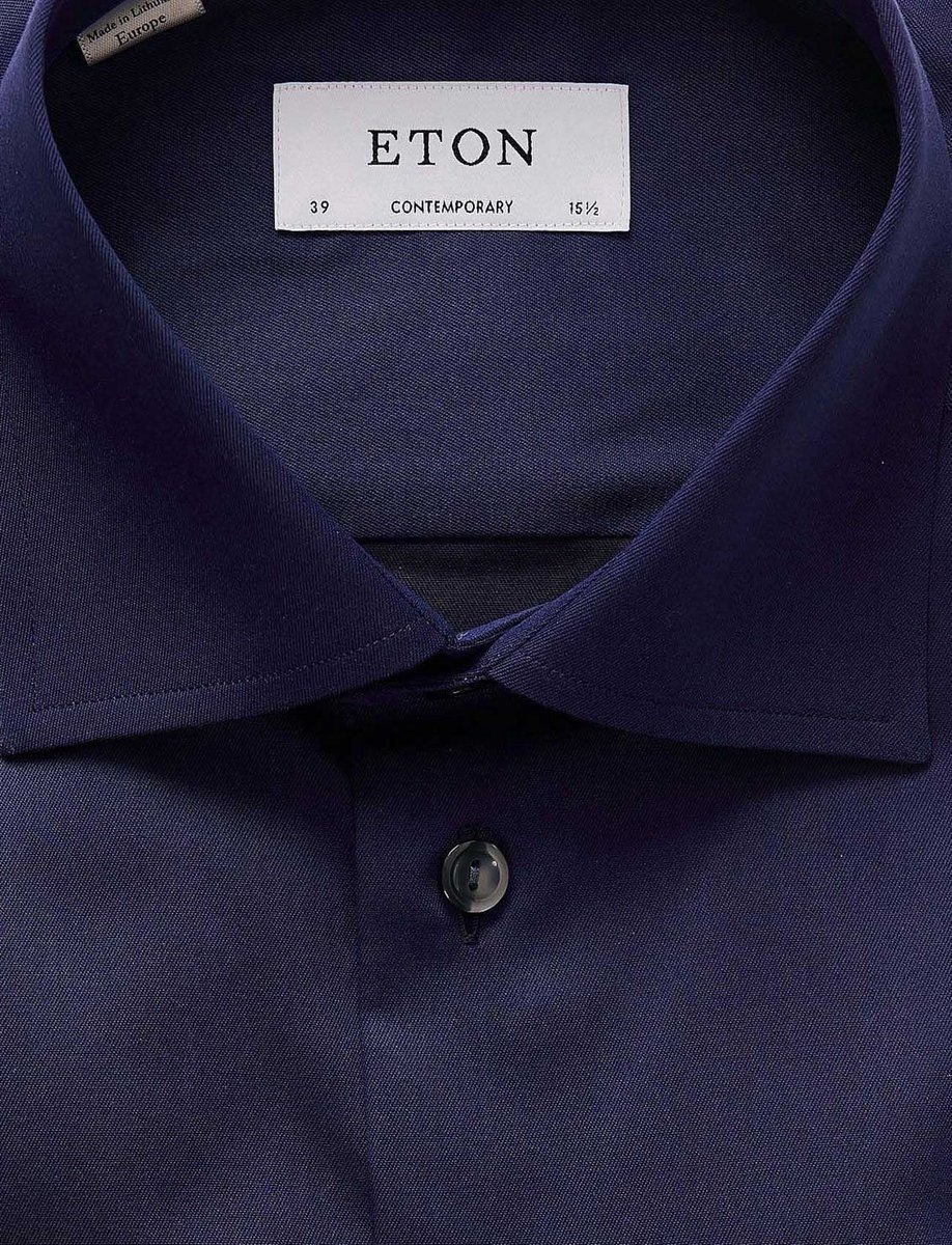 Eton overhemd navy effen Contemporary