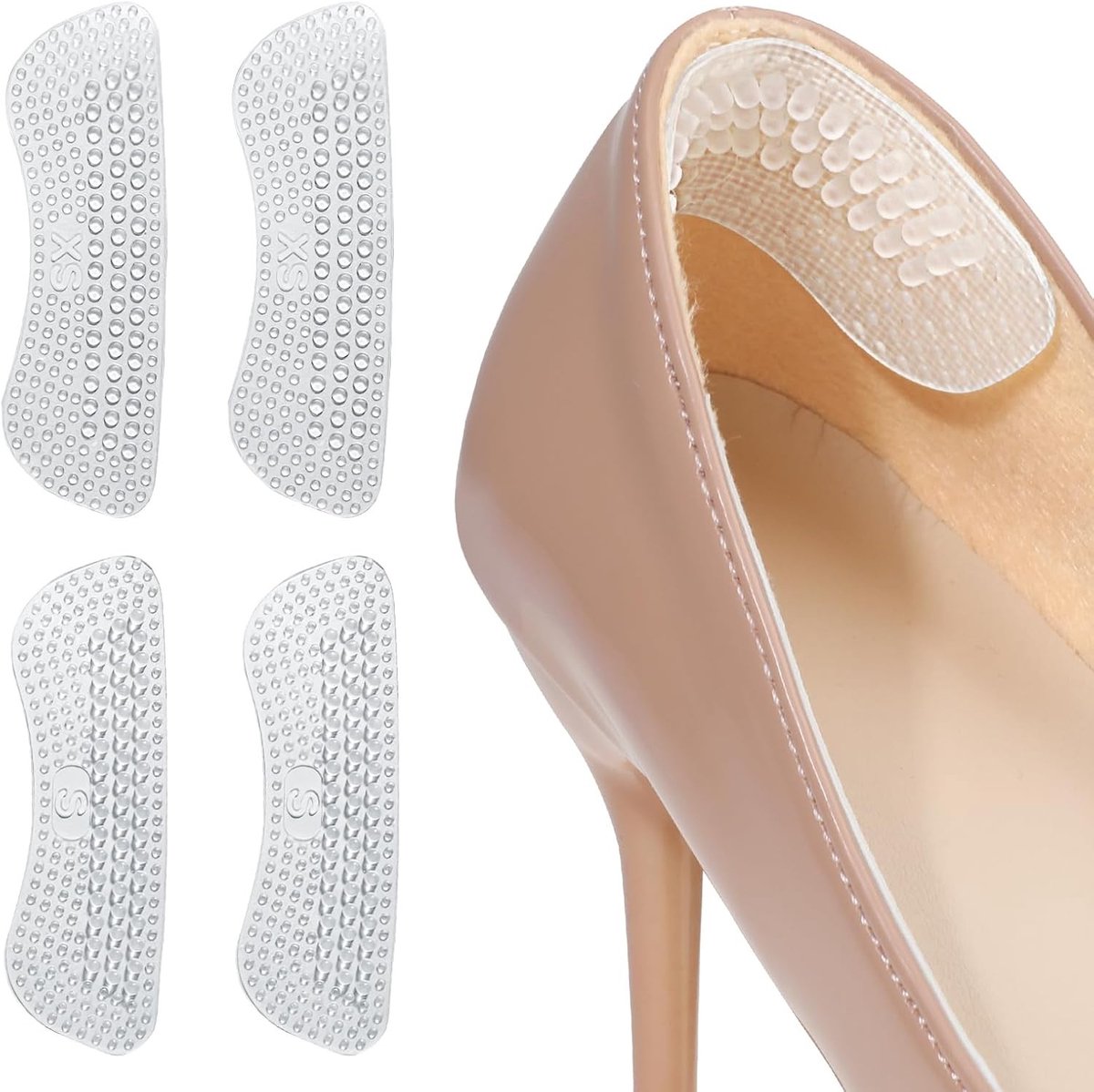 4 paar zachte silicone hiel grips voor te grote of losse schoenen, zelfklevende antislip hielpads ter voorkoming van wrijving en blaren, ideaal voor hoge hakken